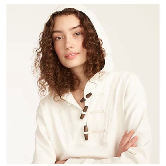 J CREW Cream Heavy Cotton Wood Toggle Closure Hoodie - Picture 6 of 8